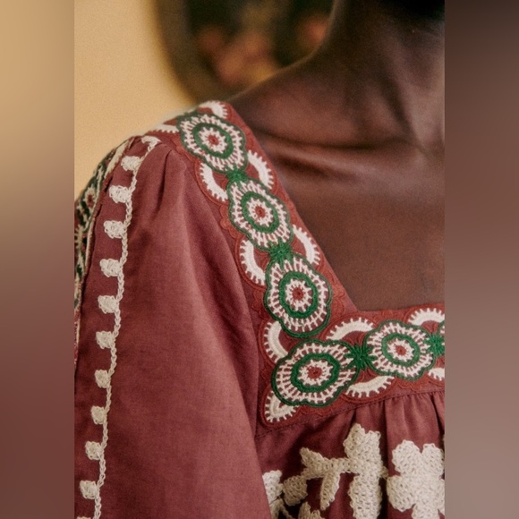 NWT Sézane Adénora Dress in Ecru Green Embroidery FR 38 / US 6 - Picture 7 of 16